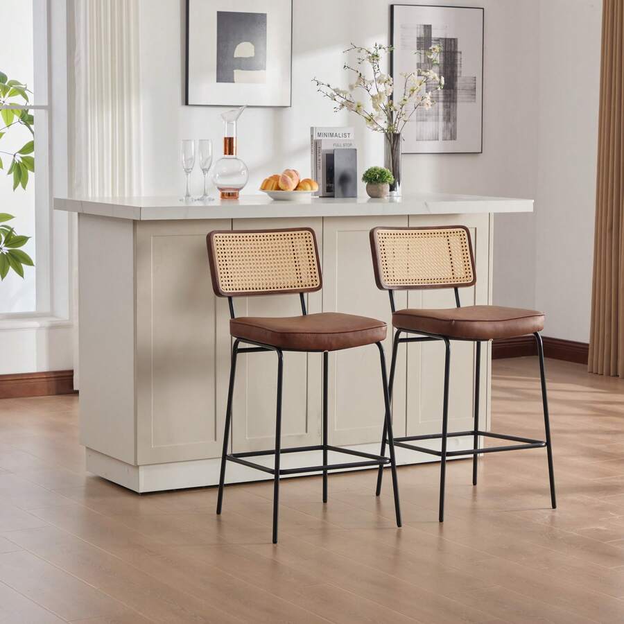 Modern Bar Stool High Gloss Finish - Set Of 2 - Brown - View 1