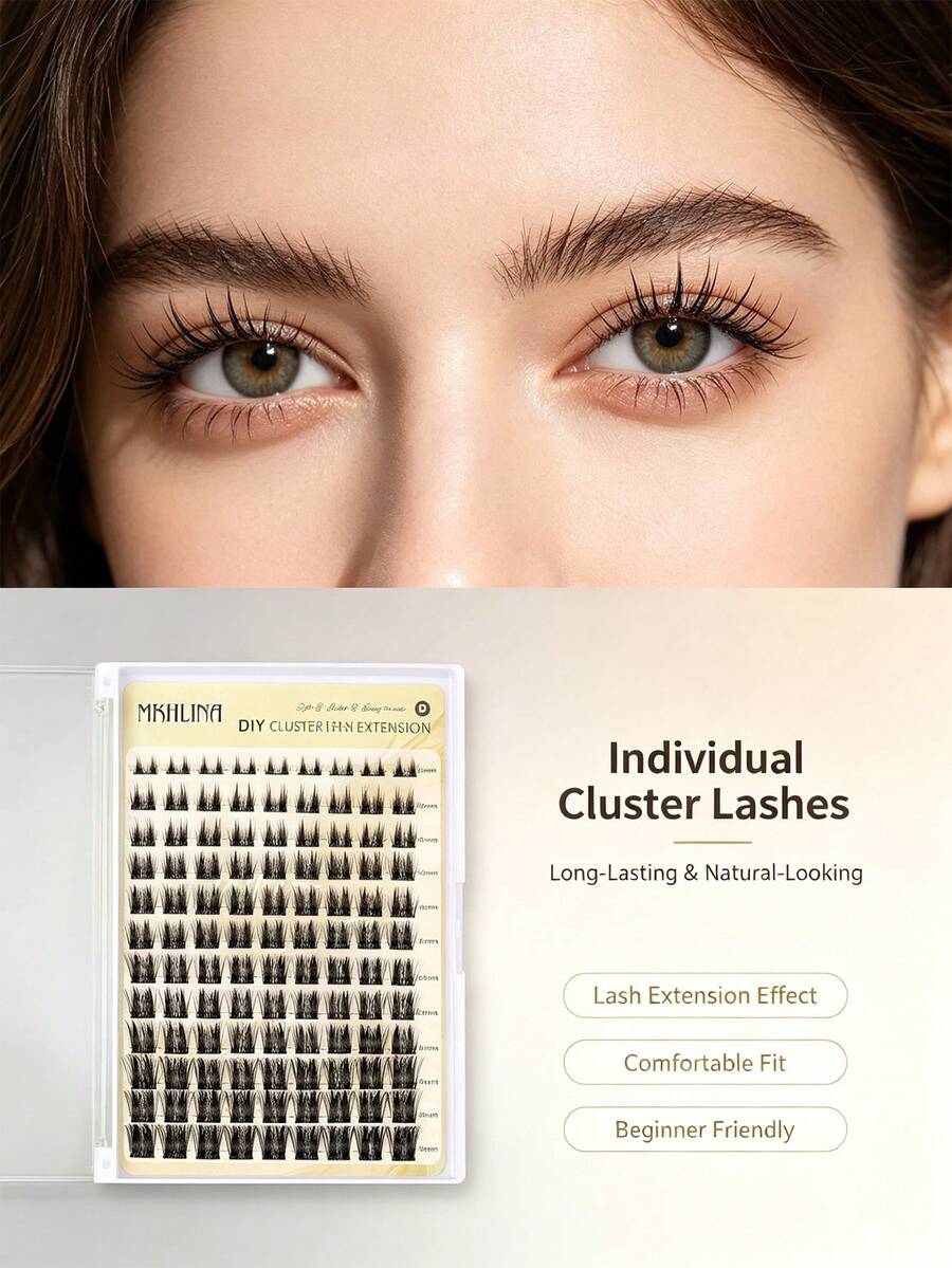 MKHLINA DIY Cluster False Eyelashes, Single Segment Eyelash Extensions, 8-18mm Mixed Length, Fine Natural Style, Faux Mink Eyelashes, Ultra-Thin Stem, Reusable, Makeup Eyelashes (F22) - C/D 混合 - 查看 1