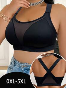 Plus Size Solid Color Wireless Comfortable Soft Cup Sports Bra For Women - Black - View 5
