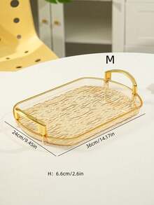 1PC-Gold Thickened Transparent PET Rectangular Dining Tray, Thickened PET Rectangular Tea Cup Coffee Cup Water Cup Dining Double Handle Transparent Glacier Pattern Tray, Durable - Perfect For Home Living Room Decor, Weddings And Parties - Transparent Gold - View 7