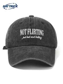 1pc Unisex Vintage Soft Top Distressed Baseball Cap, NOT-FLIRTING Embroidered Personalized Duck Bill Hat, Sun Protection Breathable Adjustable Brim, Versatile Trucker Dad Hat, Essential For Daily Commute, Street, Outdoor Sports, Hiking, Camping - A - View 13