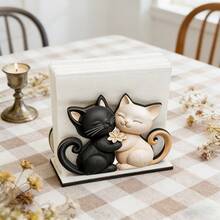 Cute Hugging Couple Cats Wooden Napkin Holder, Vertical Decorative Paper Towel Storage Box, Cartoon Kitten Tissue Holder, Suitable For Kitchen, Dining Table, Desktop Home Decor - View 4