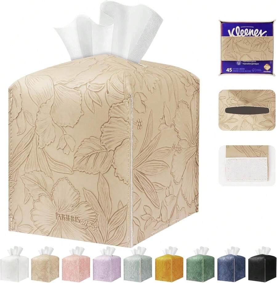Tissue Box Holder Cover Square Tissue Cube Cover PU Leather Tissue Organizer With Bottom Belt For Bathroom, Tabletop, Kitchen, Night Stands, Office - ColorG - View 1