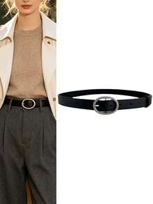 2/1pc New Korean Women's Silver Oval Buckle Belt, Versatile Waist Belt For All Seasons, Suitable For Young Girls And Students - Multicolor - View 1
