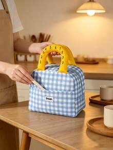 1pc/6pcs Back To School Cute Number Handle Lunch Tote Bag, Classic Plaid And Solid Color Options, Front Extra Pocket, Smooth Zipper, Large Capacity Interior Space For Meals And Utensils, Portable Design Suitable For Daily Commute, Picnic And Outdoor Short Trips - Multicolor - View 8