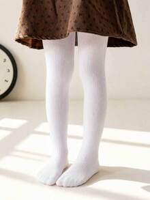 1件女童/嬰兒打底褲，純色麻花編織基本款，經典百搭時尚柔軟親膚舒適運動打底褲，適合日常穿著或節日禮物/情人節穿搭/婚禮季穿搭/開學季穿搭 - 白色 - 查看 1