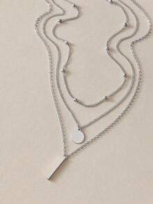 3pcs Fashion Versatile Round Pendant Necklace - Silver - View 5