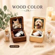 MerexSync Personalized Engraved Pet Memory Box With Custom Picture Frame, Wood Pet Cremation Keepsake Urn, Mini Glass Bottle For Pet Ashes Fur Hair, Heart Paw Wing Charm Option, Loss Of Dog Cat Condolence Memorial Gift - Multicolor - View 4