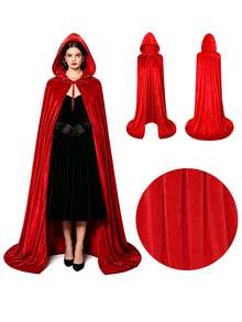 Halloween Velvet Cloak Witch Wizard Cape Cosplay Costume, Devil Elf Hooded Cape For Halloween Party Masquerade Dress Up - Multicolor - View 12