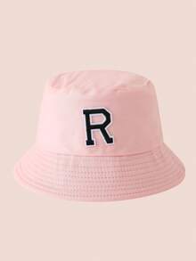 1 pezzo Cappello a secchio per bambini con ricamo lettere A-Z rosa, cappello leggero per protezione solare, adatto per attività all'aperto di ragazzi e ragazze - Black Label - Cappello da pescatore rosa - Visualizzare 80