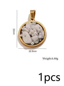 1pc 304 Stainless Steel 18K Gold Plated Natural Stone Small Pearl Oil-Dripping Round Hollow-Out Pendant Base DIY Necklace Jewelry Making Accessories - Pendants - View 9