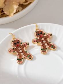 1 Pair Christmas Fashion Cute Classic Design Brown Gingerbread Man Pendant Earrings Women's Holiday Gift - Multicolor - View 4