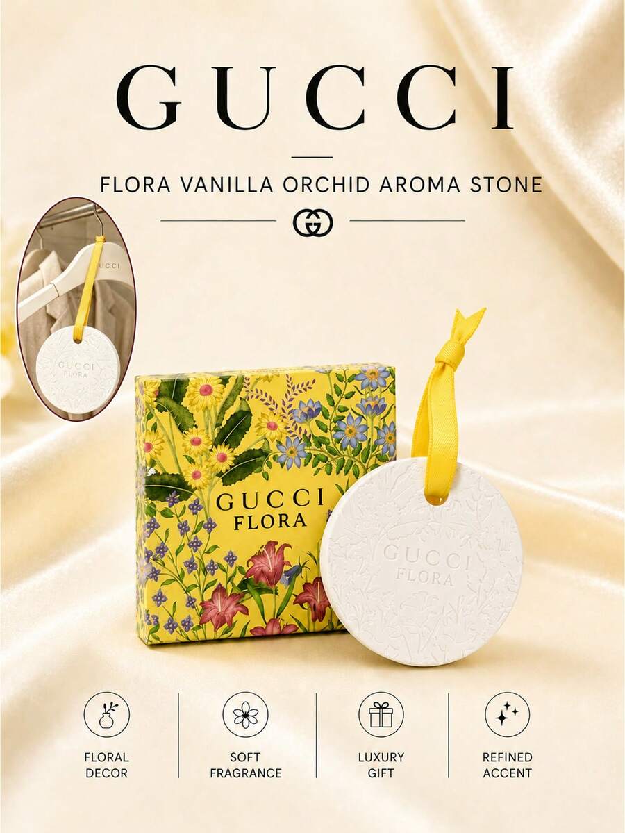 Gucci Flower Dance Round Diffuser Stone 5*5cm, With Yellow Ribbon, Vanilla Orchid Scent, Portable And Suitable For Personal Use Or As A Gift