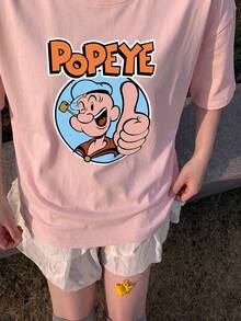 Y2K Women's Summer New Casual Loose Cartoon Character Print Short Sleeve T-Shirt Top - Baby Pink - View 1