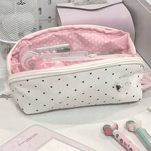 Cute Polka Dot Large Capacity Pencil Case, Multi-Layer Zipper Stationery Storage Bag With Inner Compartments, Highly Attractive Pencil Case For Back To School, Portable Makeup Storage Bag For Students And Girls,Back To School - W - View 3