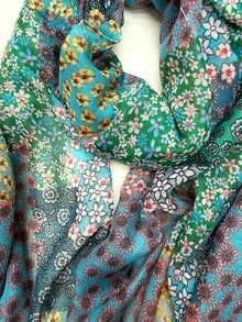 1pc Bohemian Floral Elegant Elegant Minimalist Fashion Versatile Daily Casual Gathering Party Cosplay Vacation Travel Beach Headwrap Sun Protection Shawl Scarf For Women - Cadet Blue - View 2