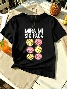 Lustiges Sixpack-Donut-T-Shirt mit Grafikprint für den Herbst, 100 % Baumwolle, auff?lliger Aufdruck, l?ssig, atmungsaktiv - Schwarz - Übersicht 2