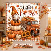 1/4pcs Vintage Pumpkin Truck Fall Harvest Heat-Insulating Home Decor Bathroom Shower Curtain With 12 Hooks For All Scenarios, Rustic Country Farmhouse Decoration, 4pcs Include: 1pc Shower Curtain 150*180cm+180*180cm+180*200cm - Pumpkin Farm - View 8