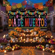 1 Piece, Mexican Day Of The Dead Courtyard Banner, Polyester Material, Skull Cactus Pattern, Suitable For Indoor And Outdoor Garden Porch Lawn Decoration Door Flag, Various Styles To Choose From. - Multicolor - View 11