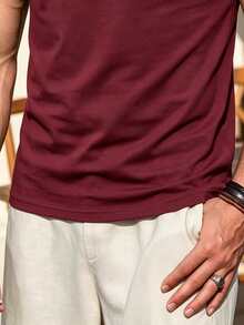 ALTZTAR Men's Loose Fit Thin Mock Neck Short Sleeve T-Shirt, Simple & Fashionable, Suitable For Summer - Burgundy - View 5
