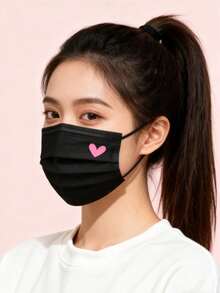 40pcs Cute Pink Heart Print Face Masks - Elastic Breathable Masks, Suitable For Women And Teens, Washable, Fashionable Daily Accessory, Fun Design, Comfortable To Wear, Valentine's Day Outfit - Multicolor - View 3