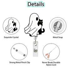1pc Halloween Ghost Black Cat Acrylic Retractable Badge Reel ID Holder - Multicolor - View 3