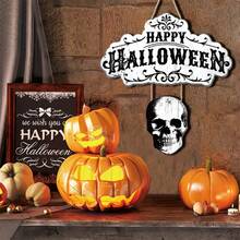 Enfeite Decorativo Suspenso de Halloween, Placa de Porta Vintage, Decoração de Parede Interna/Externa para Casa - A - Visão 3