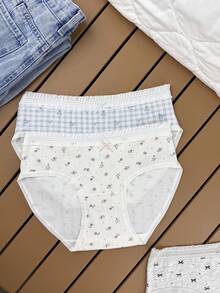 5pcs/Set Korean Style Lace Pastoral Floral Macaron Color Sweet Cotton Women's Triangle Panties - Multicolor - View 5