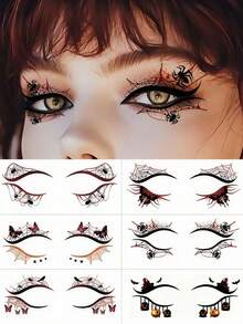6 Sheets Halloween Temporary Eyeshadow Tattoos Stickers Spider Tattoo Halloween Eye Stickers With Pumpkin Skull Butterfly Bat Spider Web Face Tattoo For Festival Makeup Cosplay Halloween Party - Multicolor - View 1
