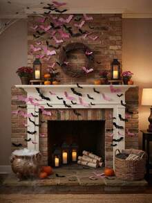 48/24/1pc-3D Pink Bat Decorations, 3D Bat Wall Stickers, Halloween Decor, Includes Pink Bat Stickers And Glue, Scary Halloween Party Supplies Stickers. Suitable For Bedroom, Bathroom, Home, Door, Window, Office. Cute Halloween Decorations, Suitable For Indoor Ghost Theme Environment. - Multicolor - View 5