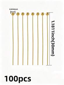 100pcs Bendable And Cuttable Ball Head Pins, 20-50mm, Suitable For DIY Jewelry Making, Such As Earrings, Pendant Connector Pins, Bead Piercing Connector Accessories - Yellow Gold - View 7