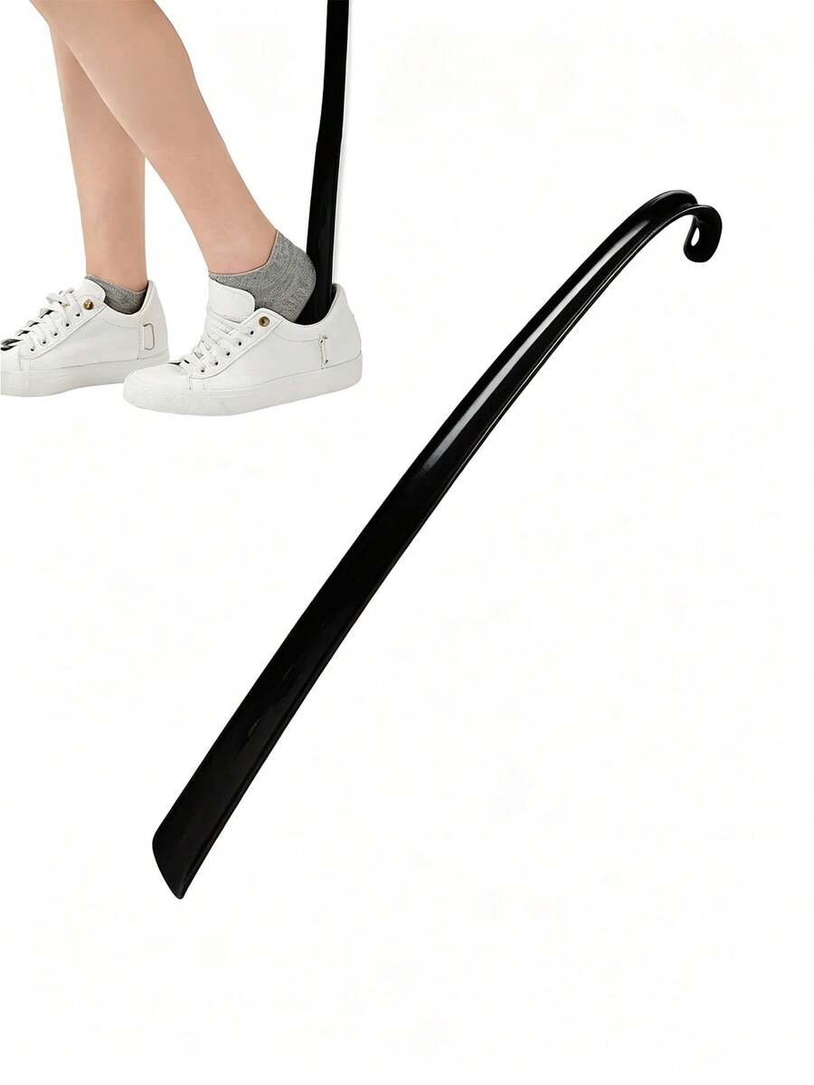 1pc Black Long Curved Plastic Shoe Horn, Easy To Insert, Hanging Design, Convenient Shoe Tool For Home And Long-Distance Travel - Black - View 1