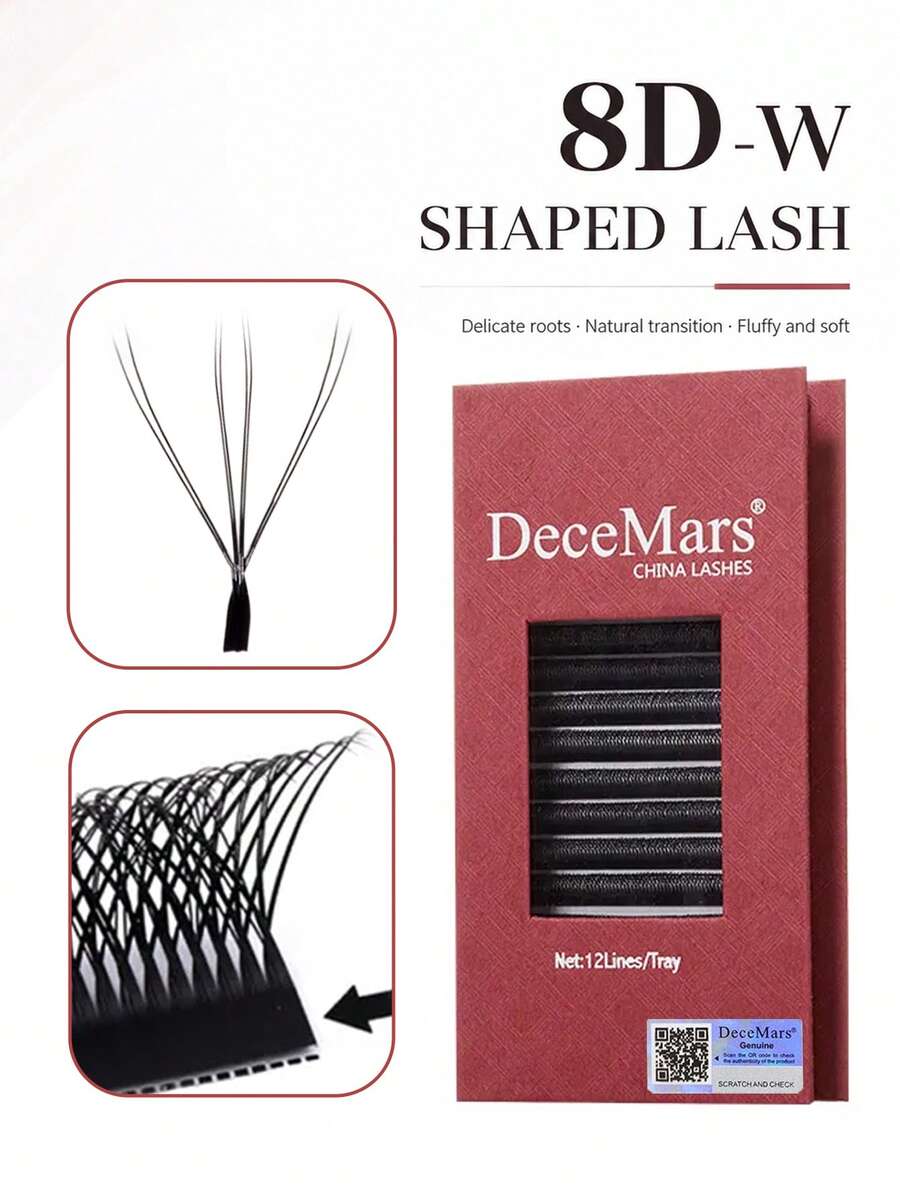 DeceMars 8D W Shaped Eyelashes Extensions C D Dd Curl 0.07mm Black 8-15mm 12 Rows One Tray