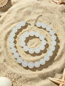 1 Set 2pcs European & American Bohemian Geometric Translucent Beaded Bracelet & Necklace Set For Women, Summer Beach Vacation - Handmade Beaded Bracelet Necklace Set - View 22