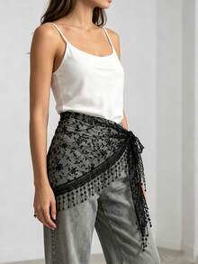 1 pieza/2 piezas Chal/Bufanda de mujer de unicolor/estampado de encaje con flecos, casual y versátil para primavera/verano - bufanda triangular - Ver 15