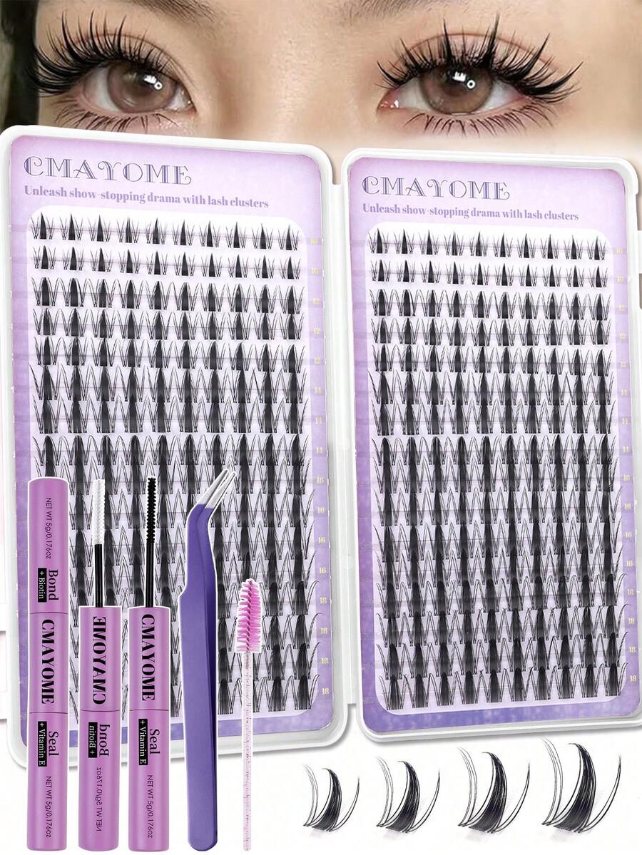480/320pcs Fairy Style Cluster False Eyelashes, Cartoon Eyelash Extensions, Delicate Natural Invisible Eyelash Band, Waterproof, Home DIY Eyelash Extensions, Cluster False Eyelashes, Single False Eyelashes, Natural Style Vs. Voluminous Style - Multicolor - View 1