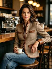 Women's Suit Jacket With Small Outer Layer  2026 Autumn New Style, European And American Retro Brown, Elegant Single-Button Long-Sleeved Business Coa - Light Brown - View 3