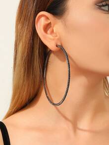 1 Pair Fashionable Large Hoop Personalized Exquisite Gun Black Earrings, Suitable For Women - 885 Gun Black Large Earrings - View 2