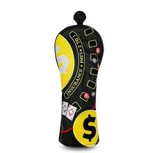 Casino Chip Poker Dollar Golf Club Headcover, Multi- Embroidered Personalized, Black & Yellow Contrast Visual Highlight; Universal Fit Standard 1/3/5 Wood Size, Thickened PU Padding, Niche Creative Golf Protection Cover - Black - View 12