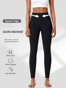 Women's Side Pocket Leggings, Spring Summer Autumn, Outdoor Running Workout Sports Leggings, Solid Color Elastic Compression Leggings Black Fall - Black - View 3