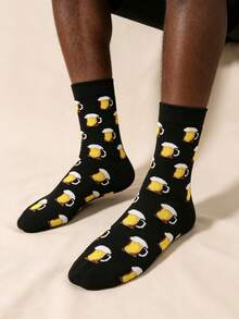 Men Beer Print Crew Socks, Fall Socks - Multicolor - View 2