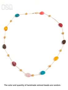 OOQ 1pc Bohemian Style Colorful Asymmetrical Resin Beaded Necklace, Elegant Personalized Sexy Collarbone Chain, Suitable For Beach, Vacation, Party, Daily Wear, Gift For Friends And Family - Colorful - View 2