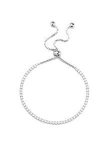 BALMORA 1pc Luxury Fashion S925 Sterling Silver Single Row 2mm Round Zirconia Adjustable Drawstring Bracelet, Women's Daily Commute Party Holiday Wear Birthday Gift - Silver - View 9