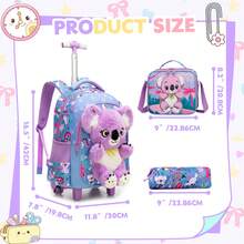 Girls' 3-Piece Rolling Backpack Set, Includes Rolling Bag, Crossbody Bag And Pencil Case, Suitable For Students Back To School - 兒童拉桿包 - 查看 7