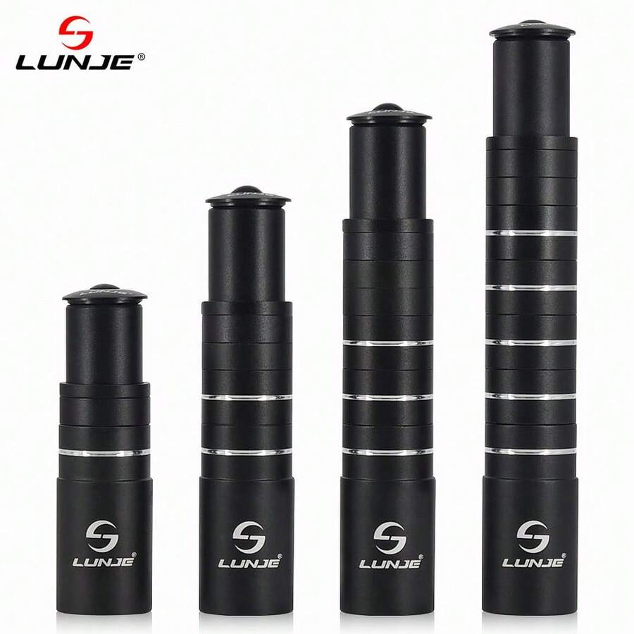LUNJE Aluminum Hidden Handlebar Riser Spacer, MTB Road Bike Height Extender Adapter, Bicycle Stem Raiser Cycling Accessories, Multiple Sizes Optional Replacement Parts - Black - View 1