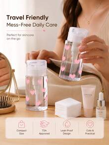 1/2pcs Heart Pattern Pump Bottle Set, Travel Refillable Container 150ml/200ml, Toner Lotion Makeup Remover Storage Dispensing Bottle, Press-To-Dispense, Portable Cosmetic Accessory, Leak-Proof Design, Suitable For Skincare Beauty Daily, Home, Salon, Travel - Multicolor - View 2