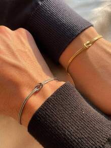 1/2pcs Couple Knot Bracelet Set, Stainless Steel Minimalist Thin Chain, Matching Couple Jewelry, Boyfriend Girlfriend Couples Valentine's Day Gift - Sl041 - View 10