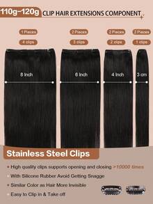 YILITE 7pcs 110-120g Natural #1B Natural Black Clip In Hair Extensions Real Human Hair Remy Human Hair Extensions Double Weft Straight Clip Ins For Women - S1B - View 6