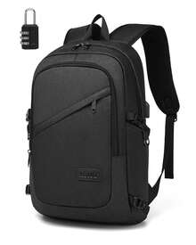Laptop Backpack 15.6 Inch Large Travel Rucksack USB Charging Port Anti Theft Lock Water Resistant Computer Backpack For Men Women School Office - 黑色 - 查看 1