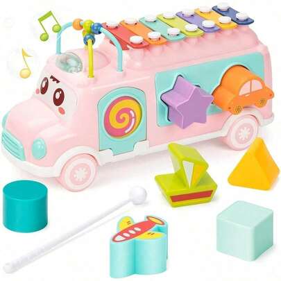 Juguete de autobús musical para niños, juguete educativo de xilófono, adecuado para niños y niñas de 1 año, juguete de educación infantil, adecuado para bebés.